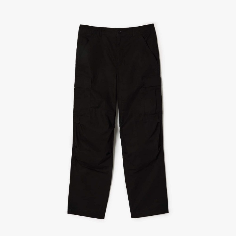 Men's Lacoste Lightweight Cotton Cargo Pants Black | PJF734056