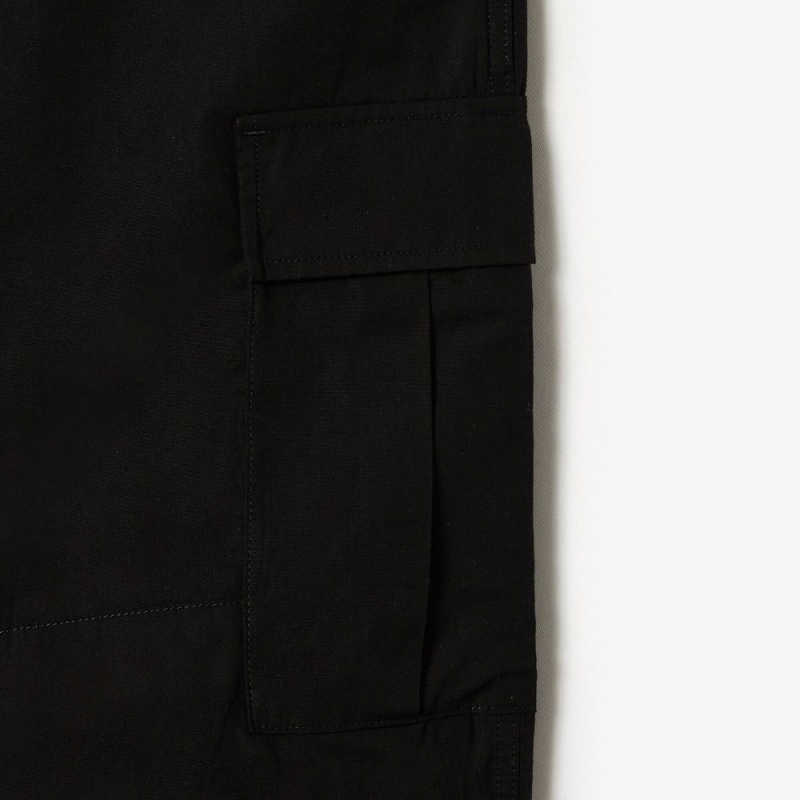 Men's Lacoste Lightweight Cotton Cargo Pants Black | PJF734056