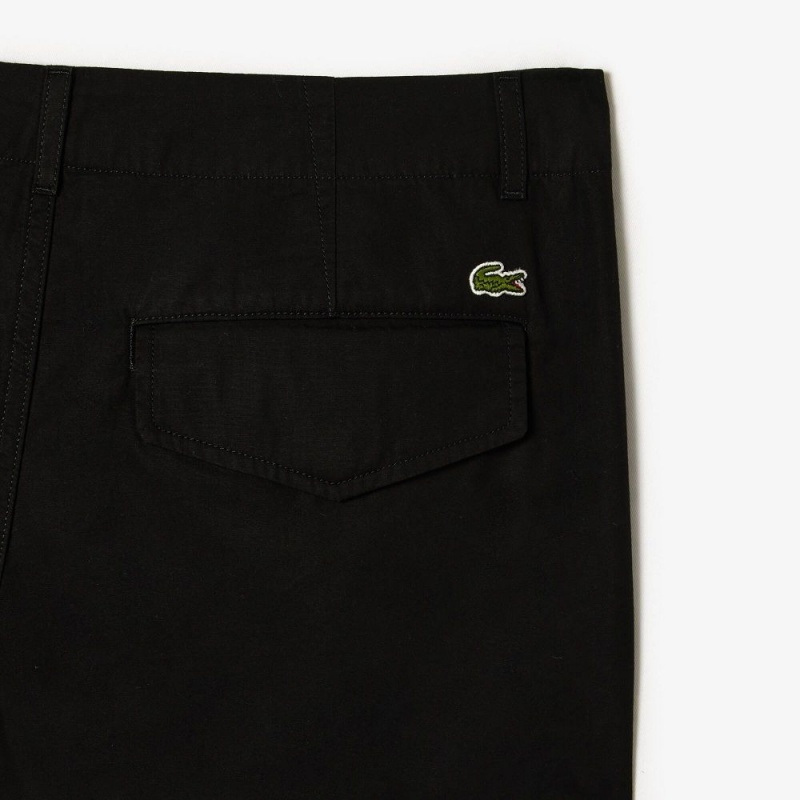 Men's Lacoste Lightweight Cotton Cargo Pants Black | PJF734056