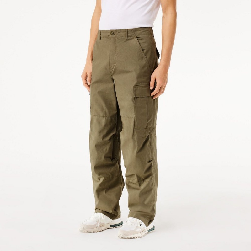 Men's Lacoste Lightweight Cotton Cargo Pants Khaki Green | WXR267935