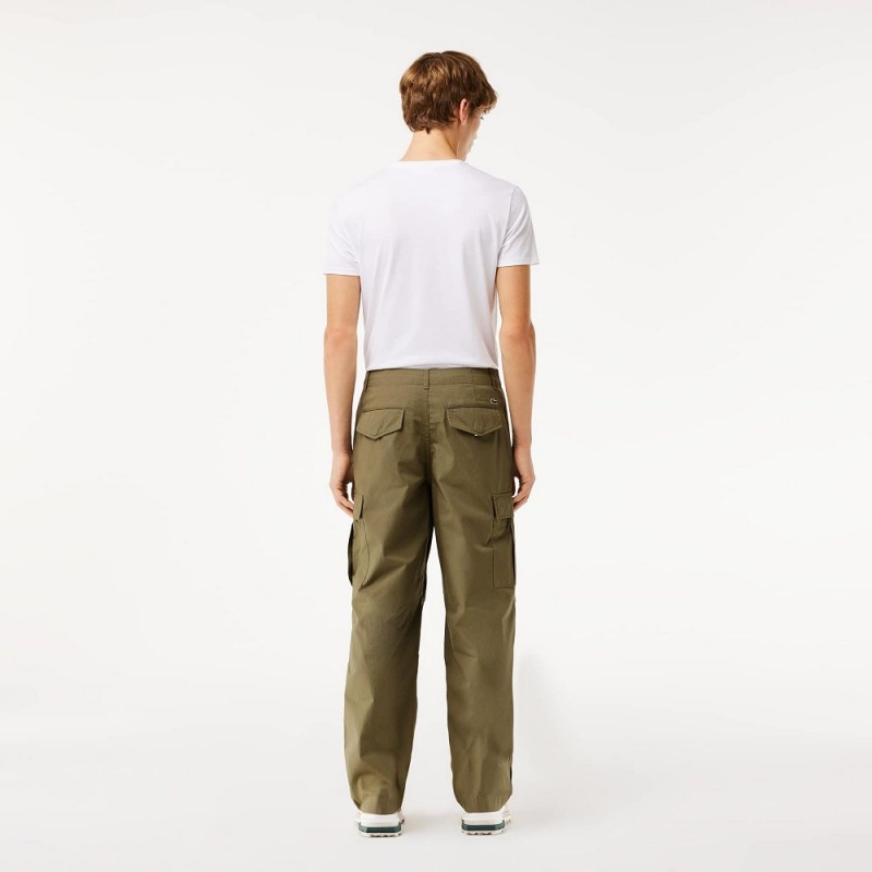 Men's Lacoste Lightweight Cotton Cargo Pants Khaki Green | WXR267935