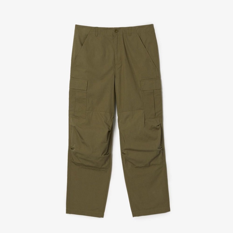 Men's Lacoste Lightweight Cotton Cargo Pants Khaki Green | WXR267935