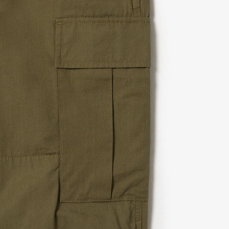 Men's Lacoste Lightweight Cotton Cargo Pants Khaki Green | WXR267935