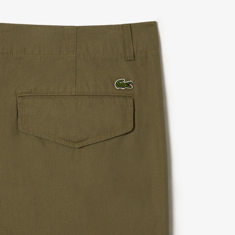 Men's Lacoste Lightweight Cotton Cargo Pants Khaki Green | WXR267935