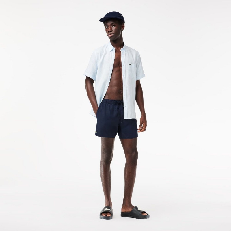 Men's Lacoste Lightweight Swim Shorts Navy Blue Green | MUQ170648