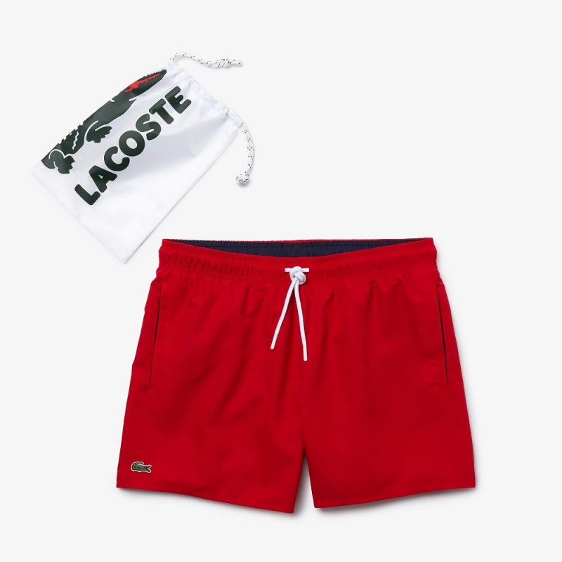 Men's Lacoste Lightweight Swim Shorts Red Navy Blue | PBW967345