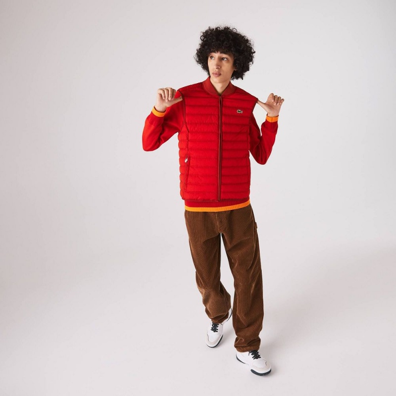 Men's Lacoste Lightweight Water-Resistant Puffer Coats Red | HKX902563