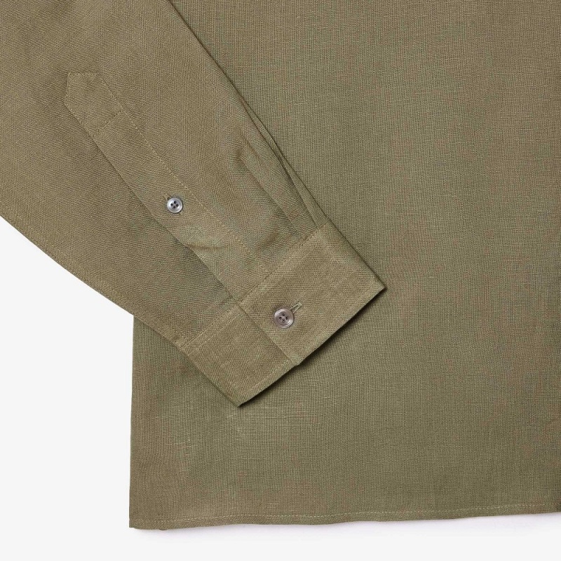 Men's Lacoste Linen Shirt Khaki Green | EHI593176