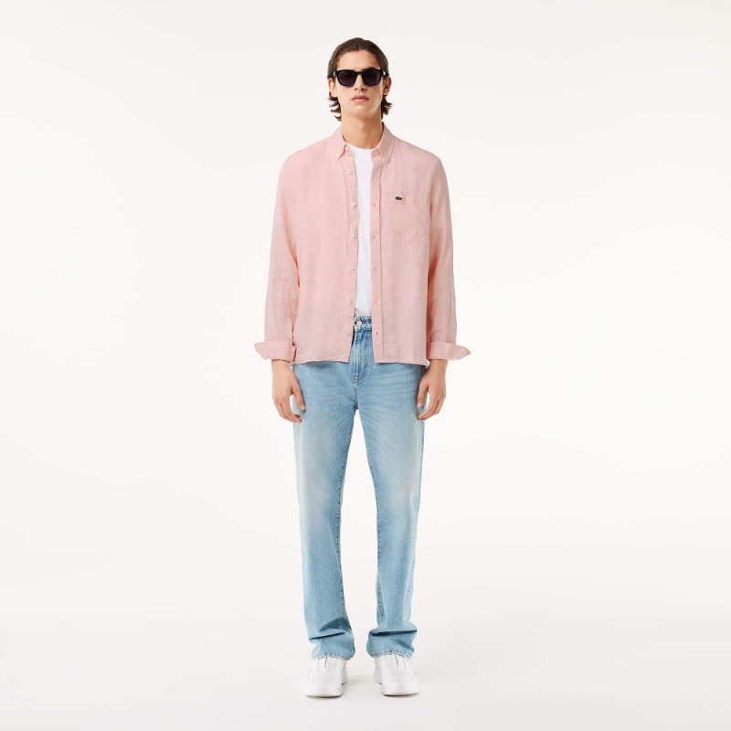 Men's Lacoste Linen Shirt Light Pink | FZN857369