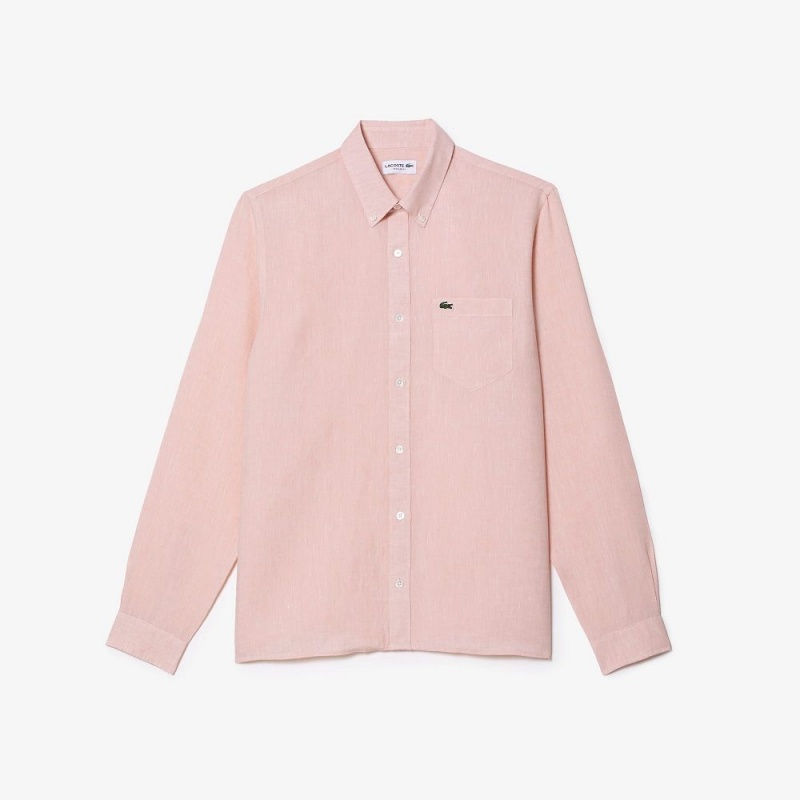 Men's Lacoste Linen Shirt Light Pink | FZN857369