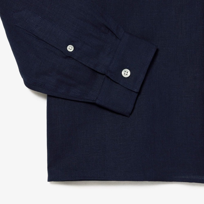 Men's Lacoste Linen Shirt Navy Blue | MFG547960