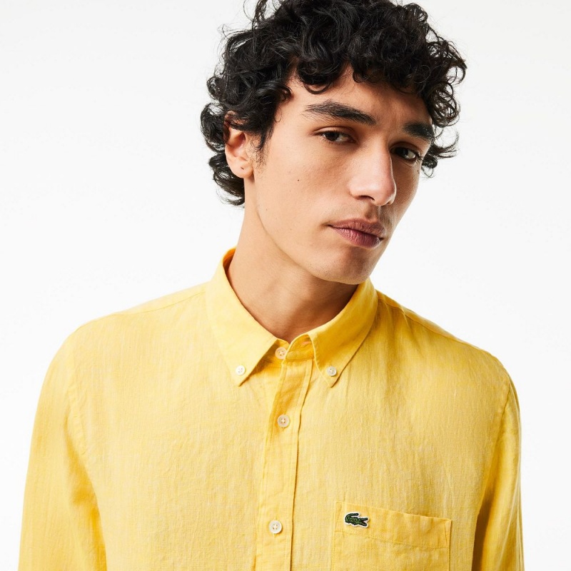 Men's Lacoste Linen Shirt Pastel yellow | KDF049735