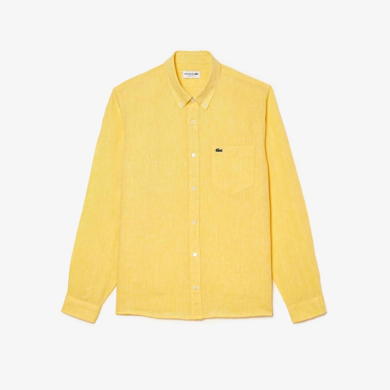 Men's Lacoste Linen Shirt Pastel yellow | KDF049735