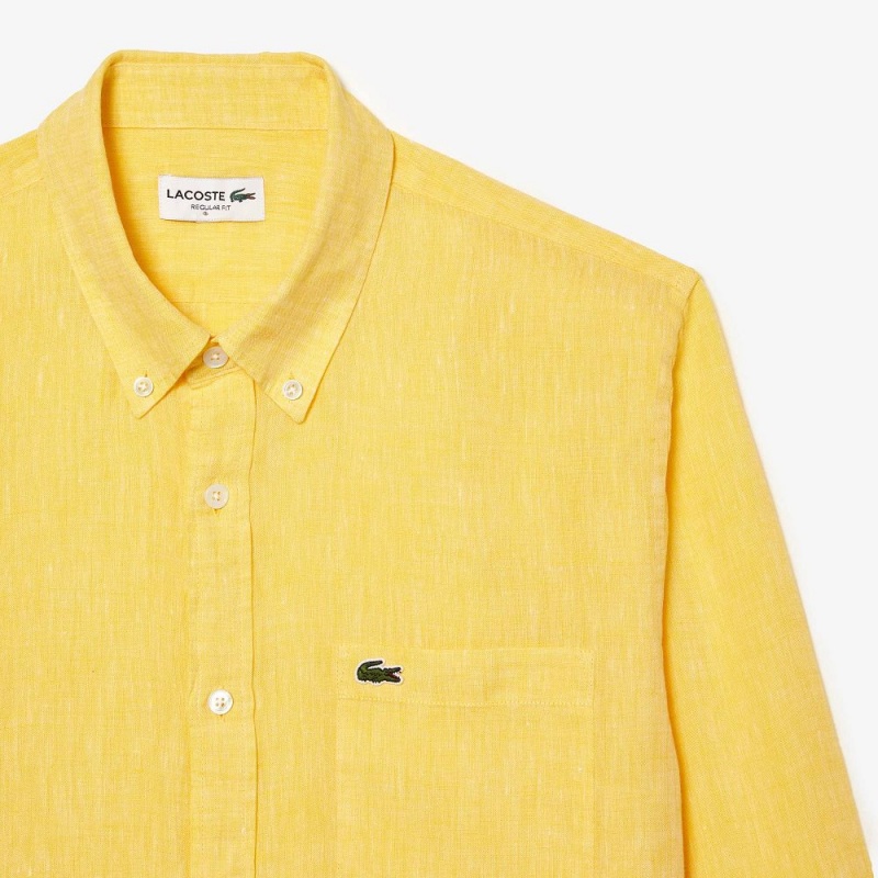 Men's Lacoste Linen Shirt Pastel yellow | KDF049735