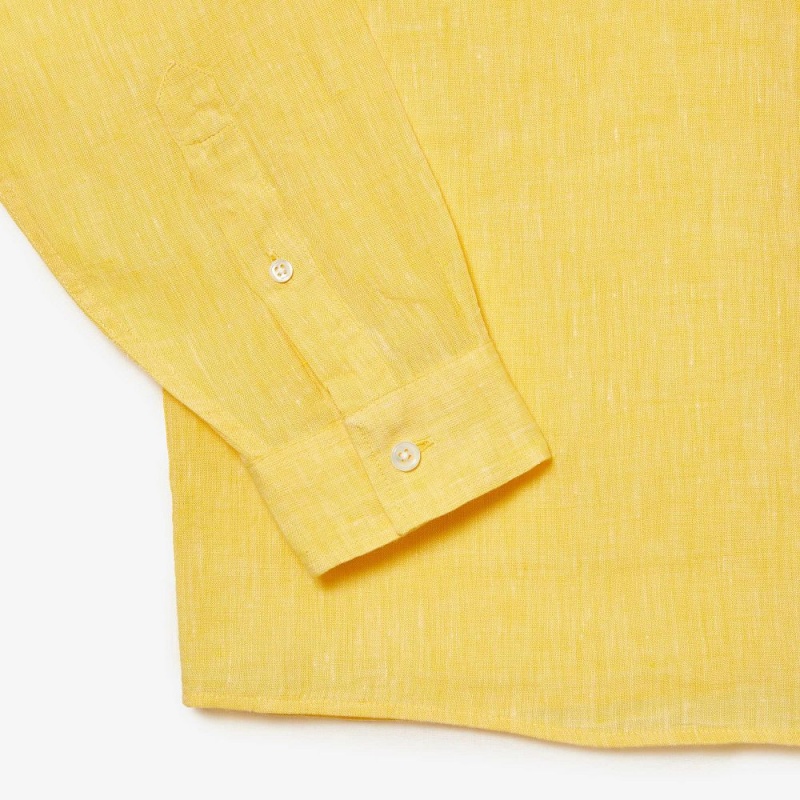 Men's Lacoste Linen Shirt Pastel yellow | KDF049735