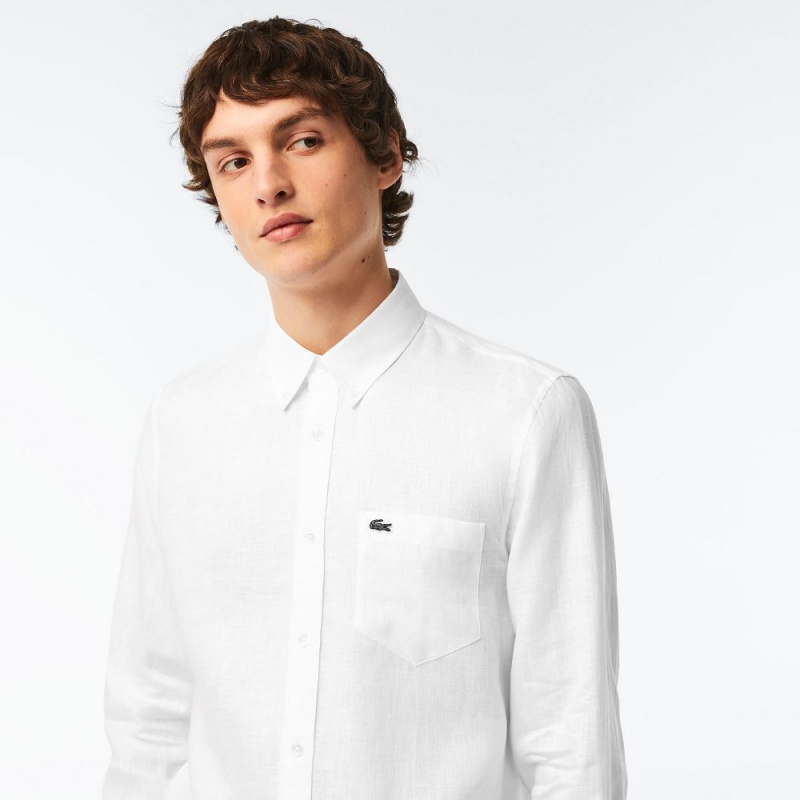 Men's Lacoste Linen Shirt White | ELK714290