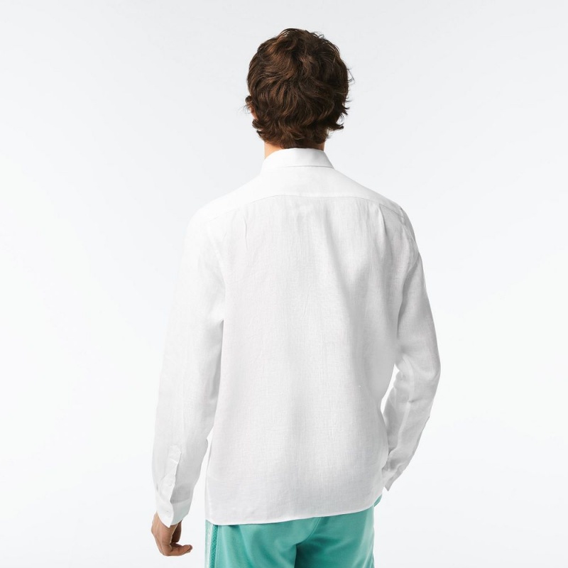 Men's Lacoste Linen Shirt White | ELK714290