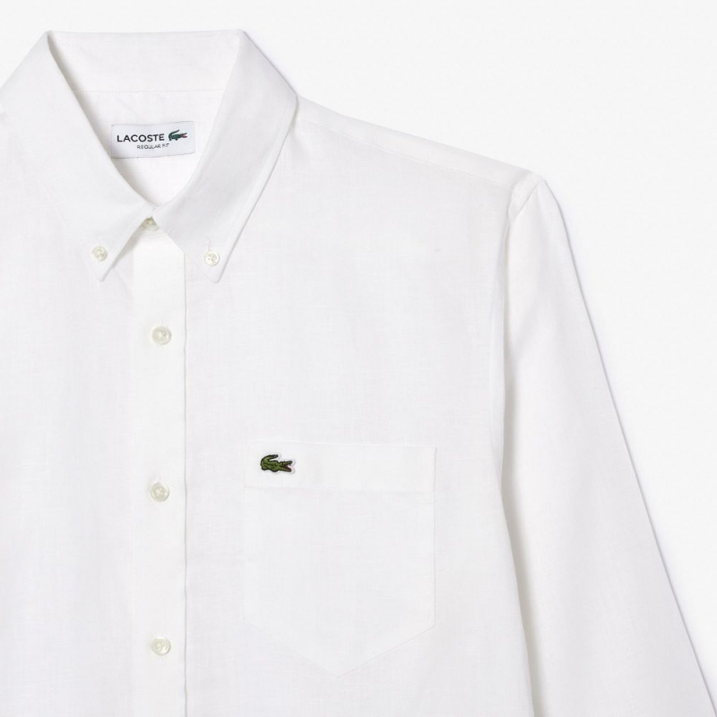 Men's Lacoste Linen Shirt White | ELK714290