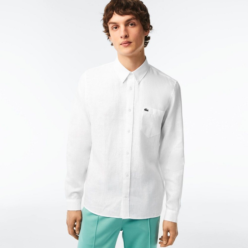 Men\'s Lacoste Linen Shirt White | ELK714290