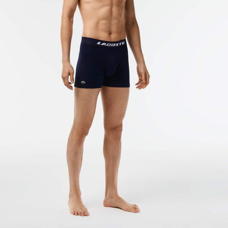 Men's Lacoste Logo Print Jersey 3-Pack Boxer Briefs Grey Chine Navy Blue | SFP567234