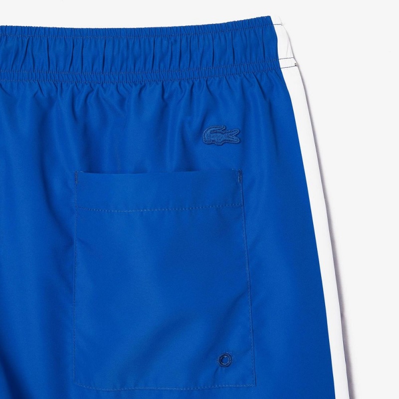 Men's Lacoste Logo Printed Swim Trunks Blue White | IHZ825673