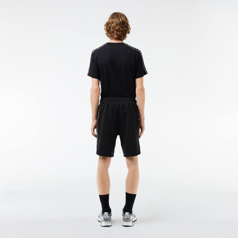 Men's Lacoste Logo Stripe Fleece Shorts Black | VLH619740