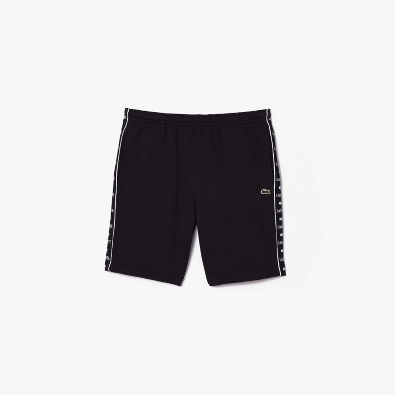 Men's Lacoste Logo Stripe Fleece Shorts Black | VLH619740