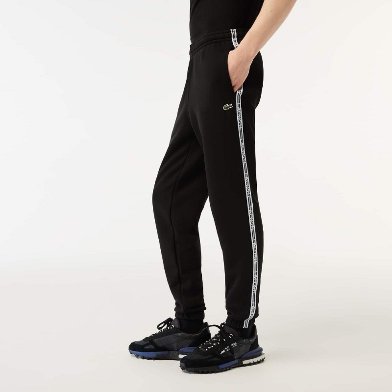 Men's Lacoste Logo Stripe Joggers Black | KWC827314