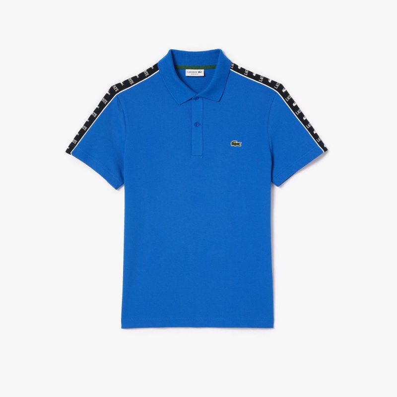 Men's Lacoste Logo Stripe Stretch Piqué Polo Shirts Ladigue blue | PZD946517