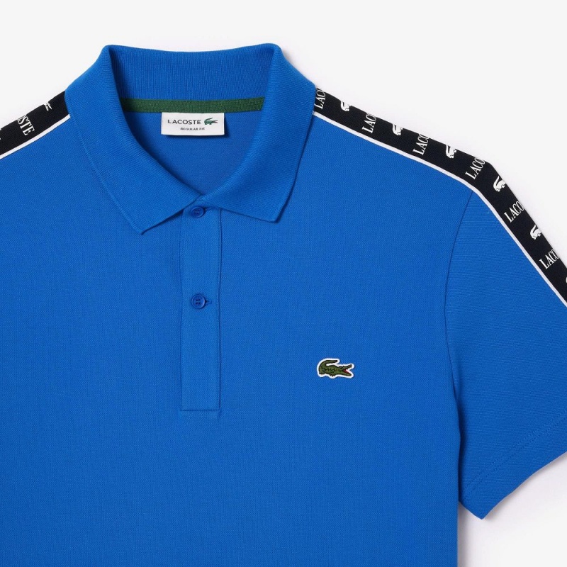 Men's Lacoste Logo Stripe Stretch Piqué Polo Shirts Ladigue blue | PZD946517