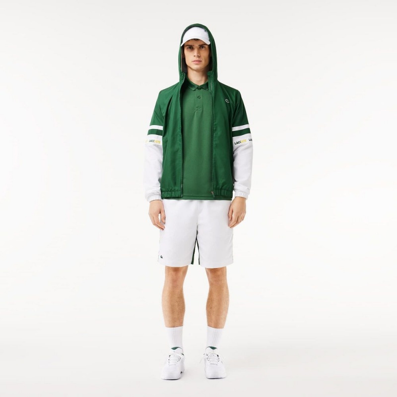 Men's Lacoste Logo Stripe Tennis Jackets Green White | YZD854307