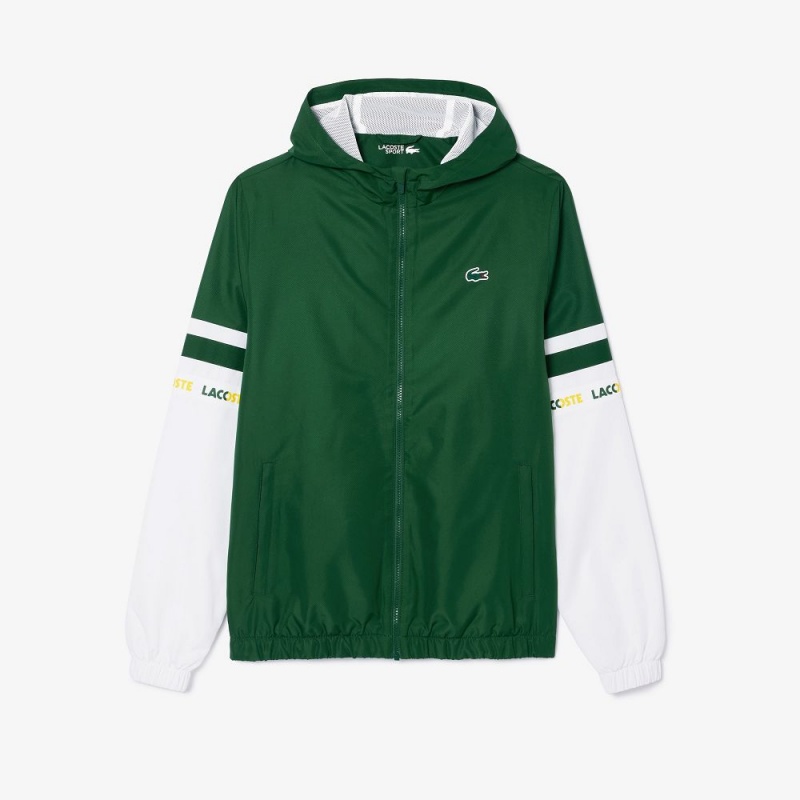 Men's Lacoste Logo Stripe Tennis Jackets Green White | YZD854307