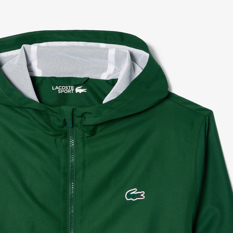 Men's Lacoste Logo Stripe Tennis Jackets Green White | YZD854307