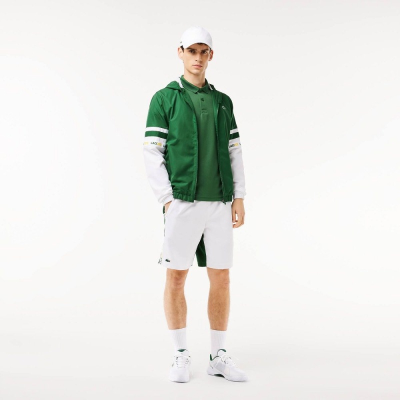 Men's Lacoste Logo Stripe Tennis Shorts White Green | TBW240539