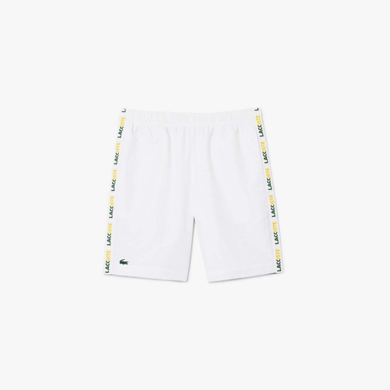 Men's Lacoste Logo Stripe Tennis Shorts White Green | TBW240539