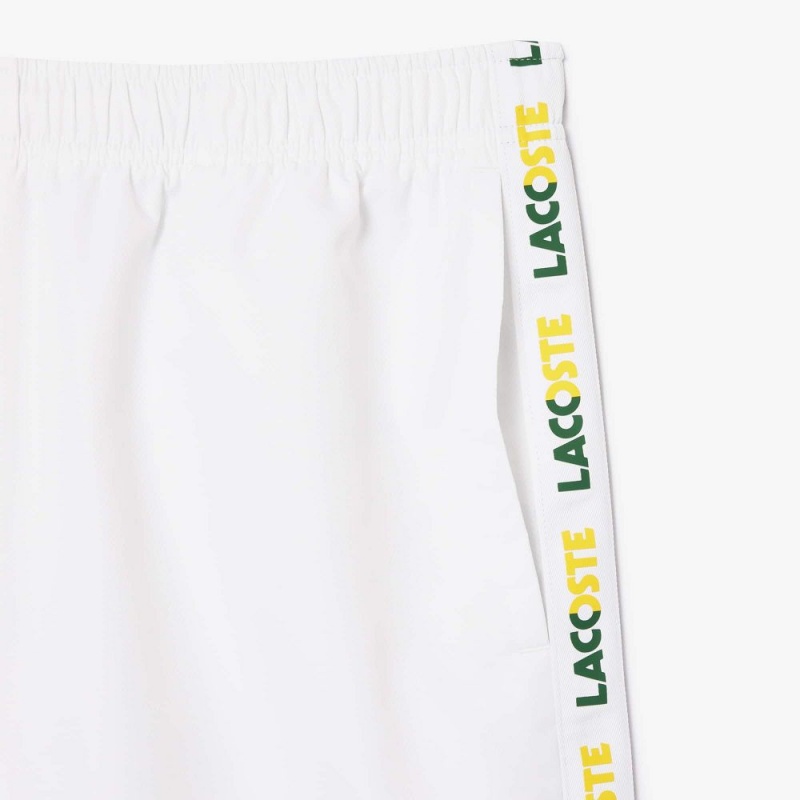 Men's Lacoste Logo Stripe Tennis Shorts White Green | TBW240539