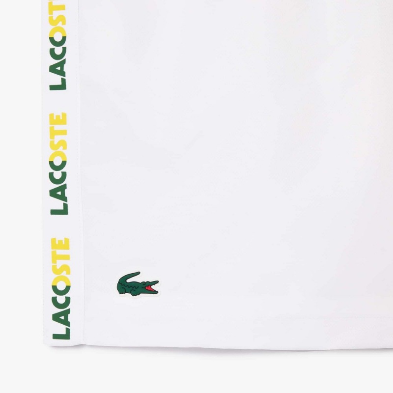 Men's Lacoste Logo Stripe Tennis Shorts White Green | TBW240539