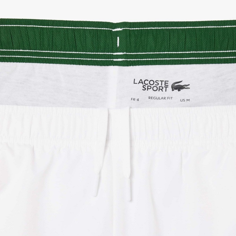 Men's Lacoste Logo Stripe Tennis Shorts White Green | TBW240539