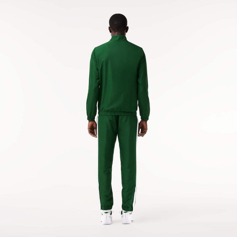 Men's Lacoste Logo Stripe Tennis Tracksuits Green White | KMC209345