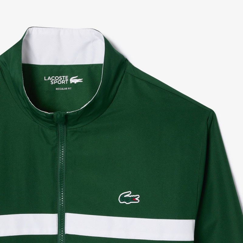 Men's Lacoste Logo Stripe Tennis Tracksuits Green White | KMC209345