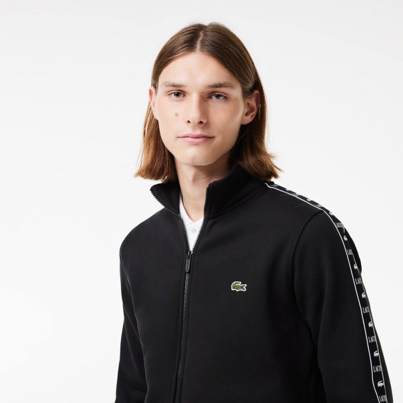 Men's Lacoste Logo Stripe Zip-Up Sweatshirt Black | RGS297514