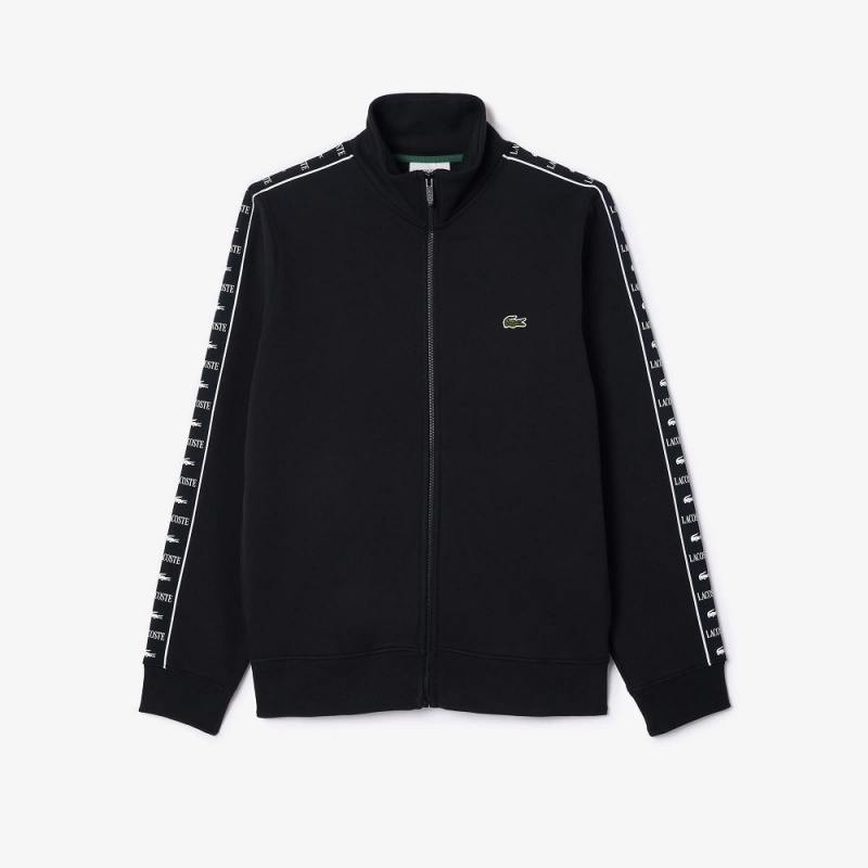 Men's Lacoste Logo Stripe Zip-Up Sweatshirt Black | RGS297514