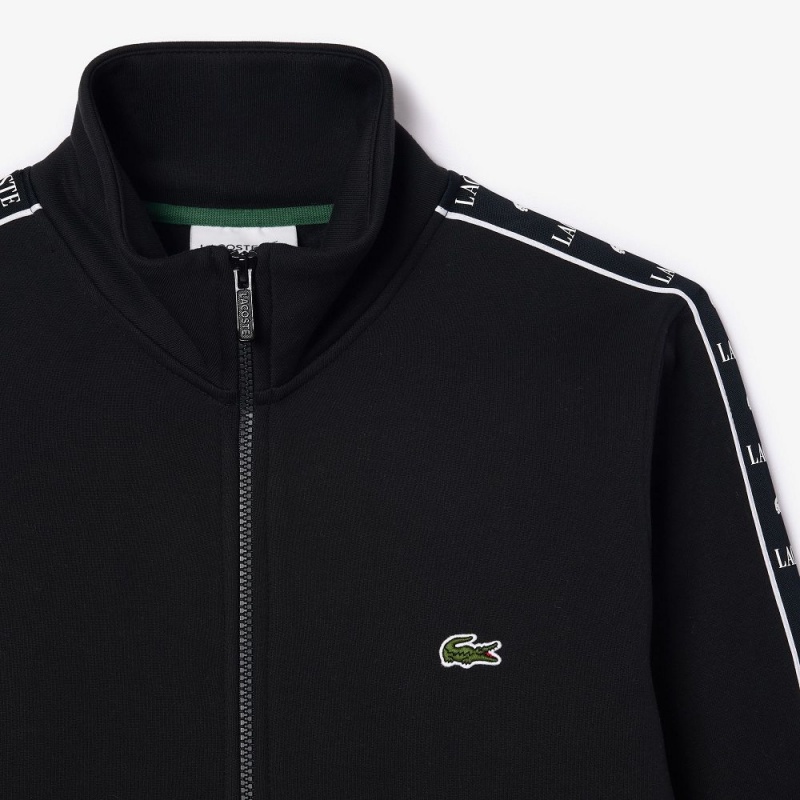 Men's Lacoste Logo Stripe Zip-Up Sweatshirt Black | RGS297514