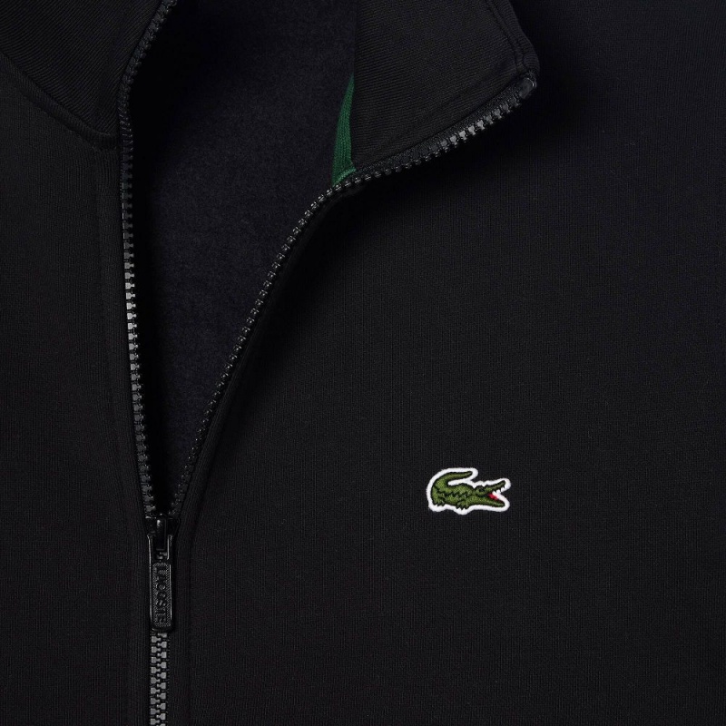 Men's Lacoste Logo Stripe Zip-Up Sweatshirt Black | RGS297514