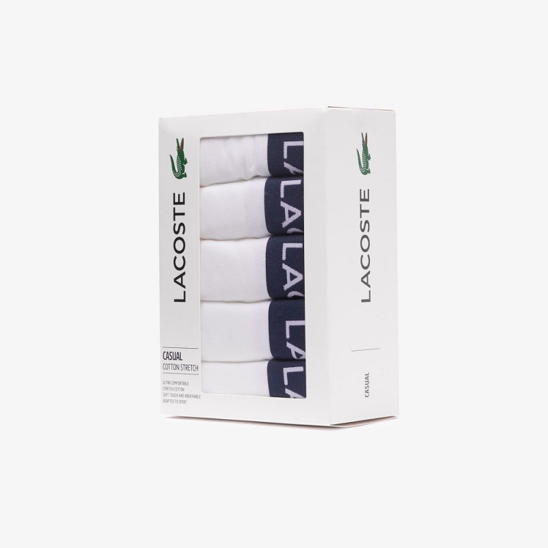 Men's Lacoste Logo Waist 5-Pack Boxer Briefs White | QYC248367