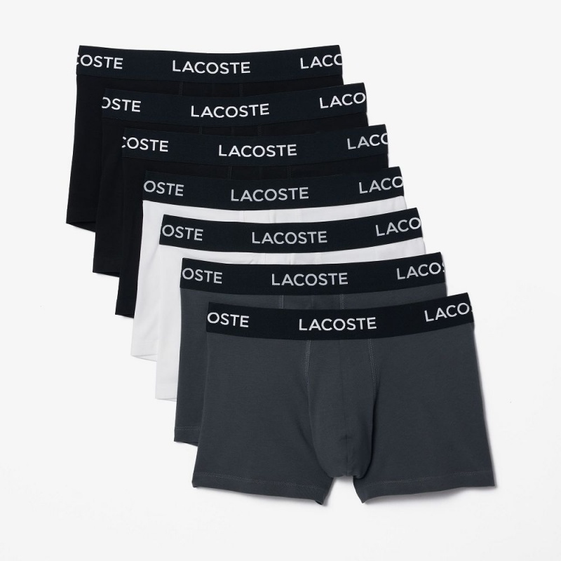 Men's Lacoste Logo Waist 7-Pack Trunks Black White Grey | UIP964215