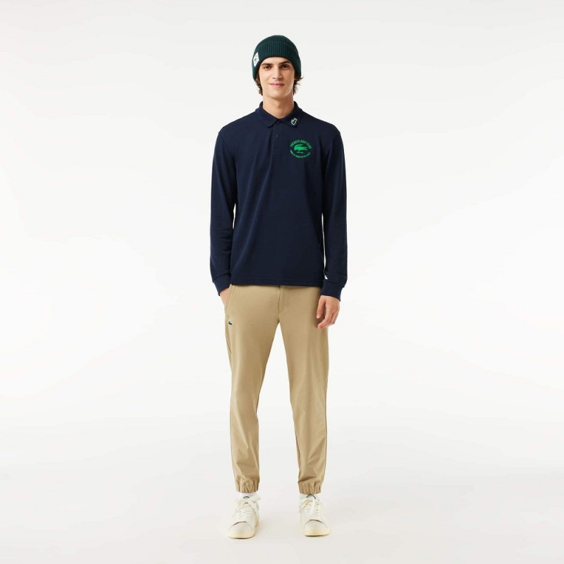 Men's Lacoste Long Sleeve Anti-UV Golf Polo Shirts Navy Blue | OMJ138957