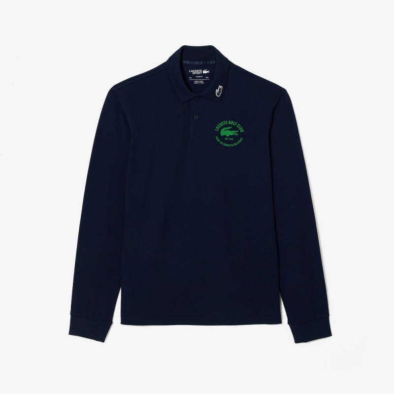 Men's Lacoste Long Sleeve Anti-UV Golf Polo Shirts Navy Blue | OMJ138957