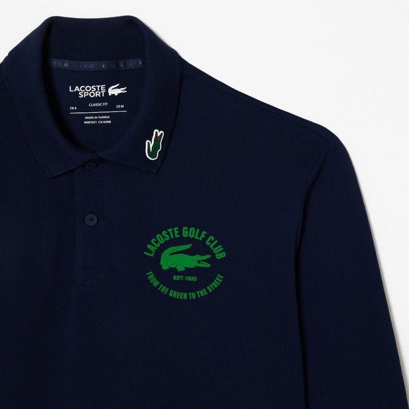 Men's Lacoste Long Sleeve Anti-UV Golf Polo Shirts Navy Blue | OMJ138957