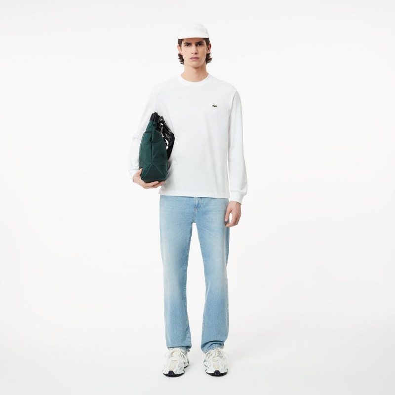 Men's Lacoste Long Sleeve Cotton Jersey T-Shirt White | YWJ908642